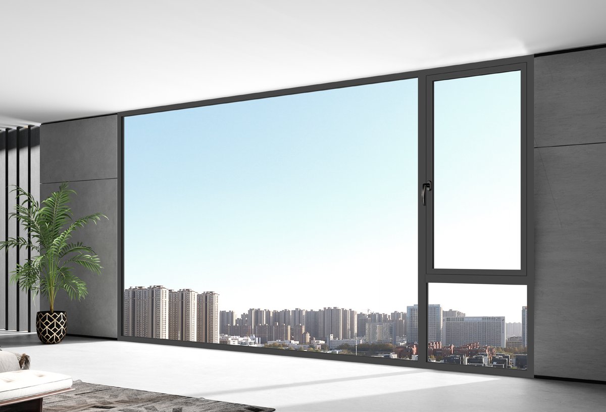 Aluminum casement window installed in a modern residence