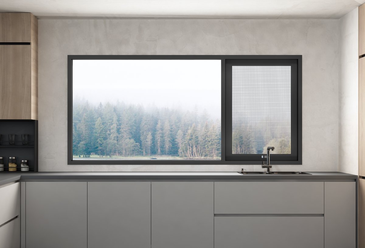 Floor to ceiling aluminum glass wall system in a modern home